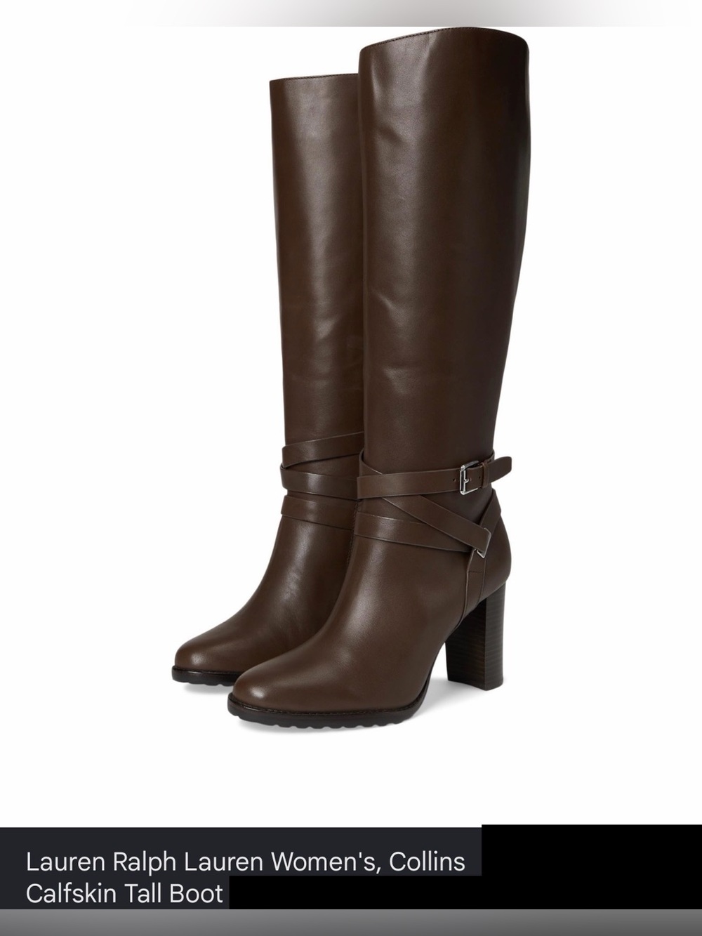 NWT Lauren Ralph Lauren Collins Calfskin Tall Boot Heel Lauren Brown, Size 7.5